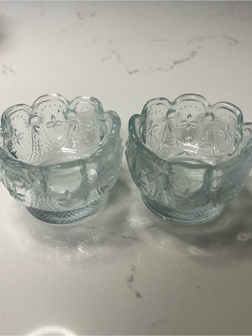 Set of 2 Clear Pressed Glass Scalloped Votive Candle Holders
